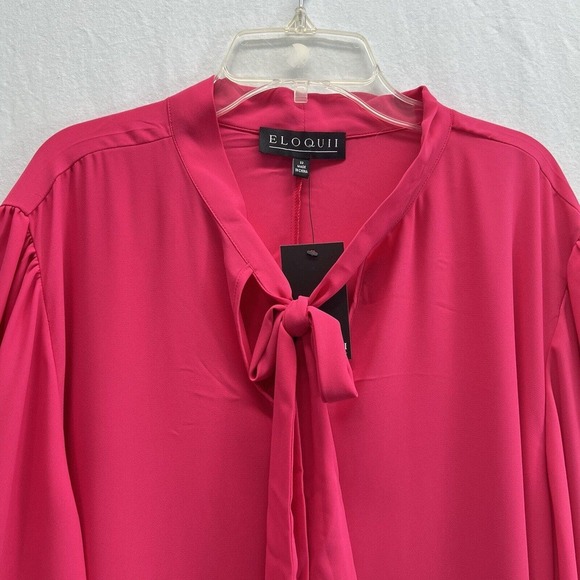 NWT Eloquii Top Size 22 Hot Pink Bow Tie Neck Flutter Sleeves Career - Picture 2 of 11